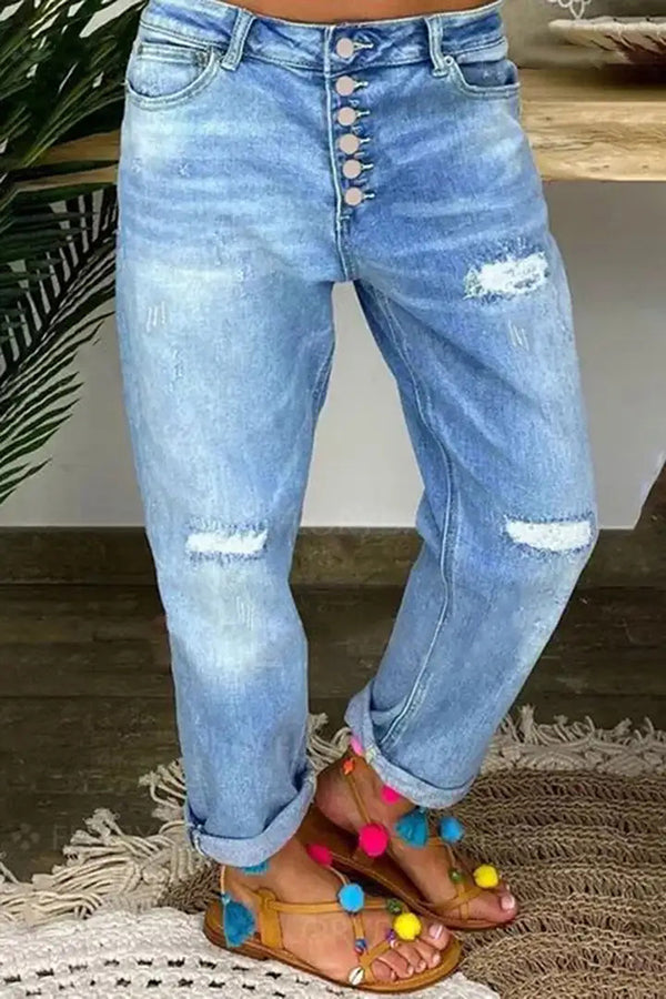 La Musea™ | Calça jeans larga rasgada e de cintura baixa