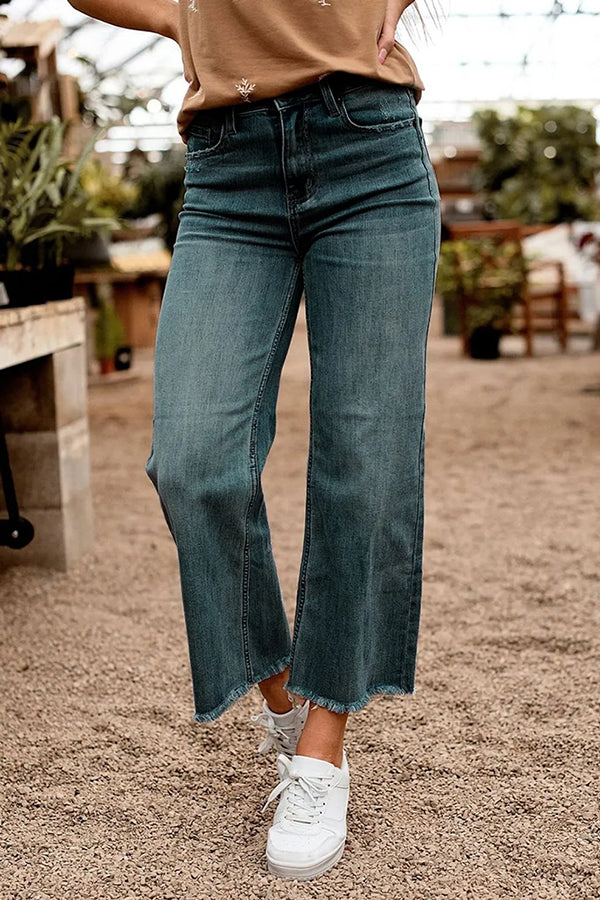 La Musea™ | Calça jeans reta elástica com bolso e cintura média
