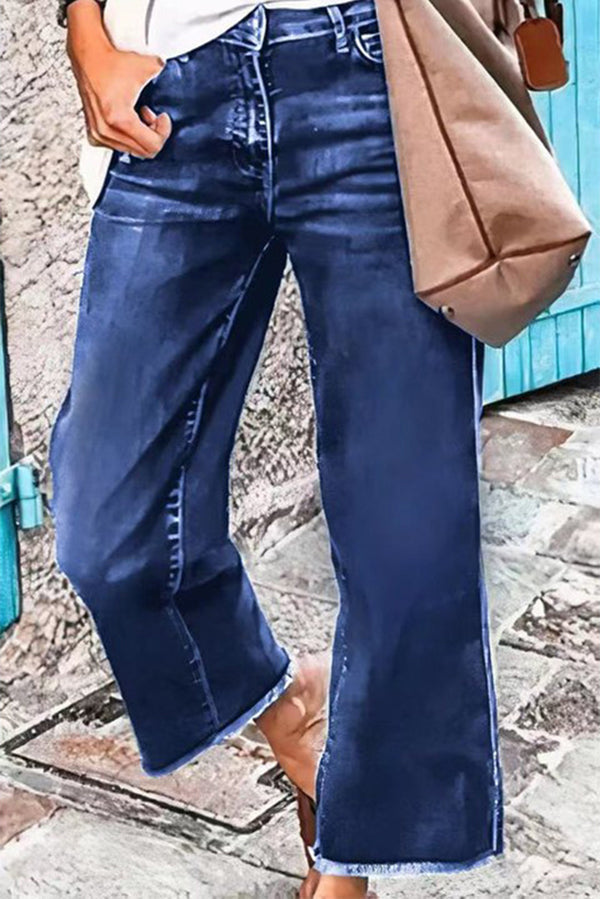 La Musea™ | Calça jeans reta elástica com bolso e cintura média