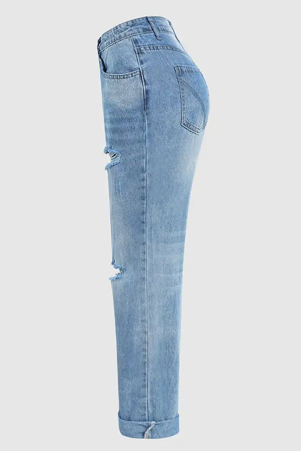 La Musea™ | Calça jeans larga rasgada e de cintura baixa