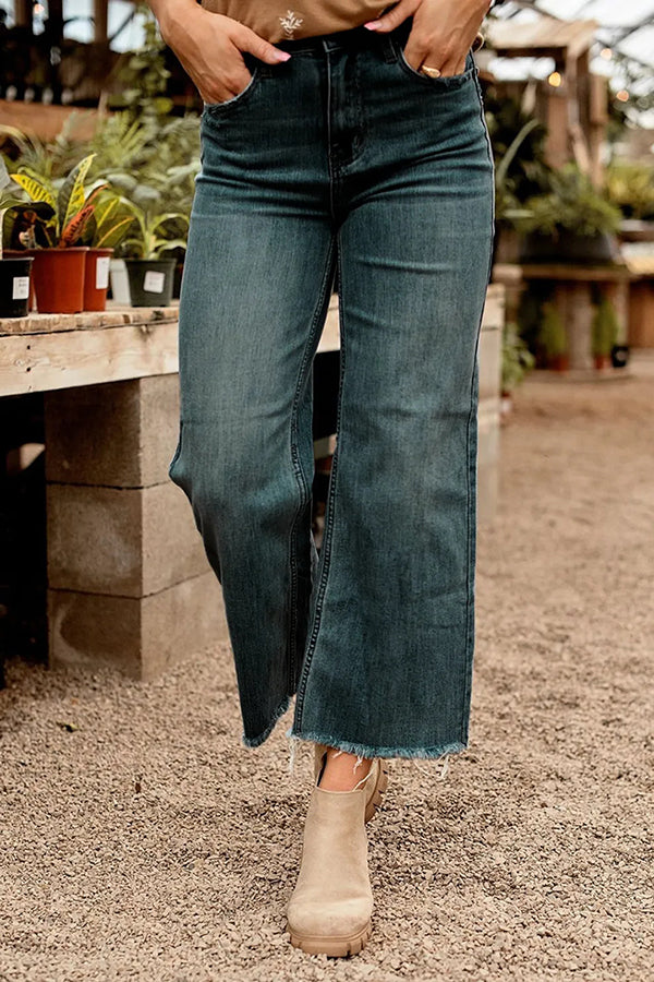 La Musea™ | Calça jeans reta elástica com bolso e cintura média