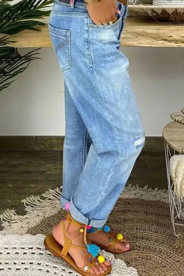 La Musea™ | Calça jeans larga rasgada e de cintura baixa