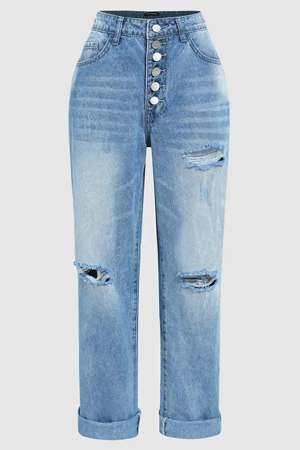 La Musea™ | Calça jeans larga rasgada e de cintura baixa