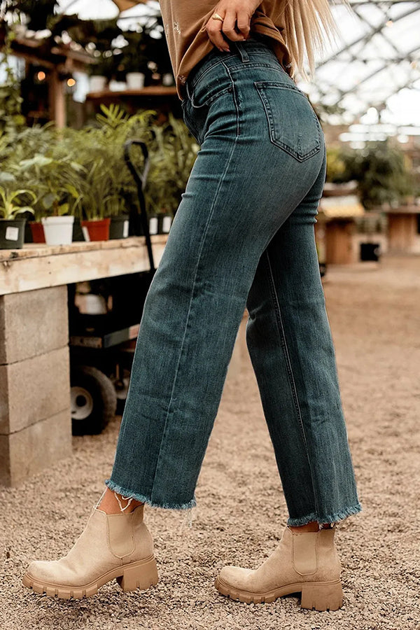 La Musea™ | Calça jeans reta elástica com bolso e cintura média