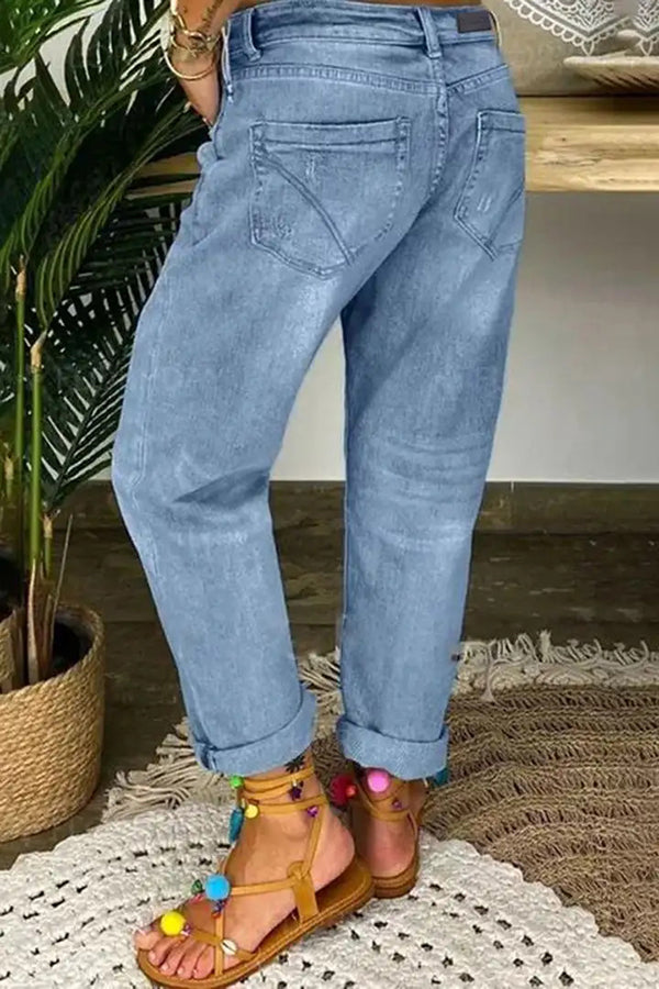 La Musea™ | Calça jeans larga rasgada e de cintura baixa