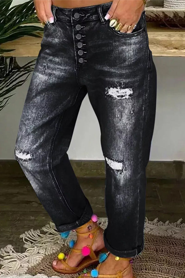La Musea™ | Calça jeans larga rasgada e de cintura baixa