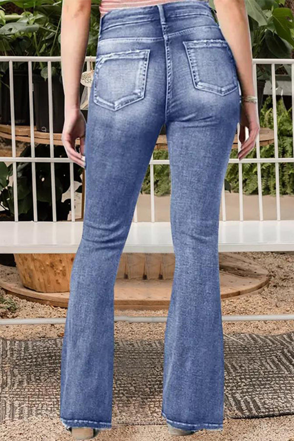 La Musea™ | Calça Jeans Flare com Botões Laterais e Cintura Média
