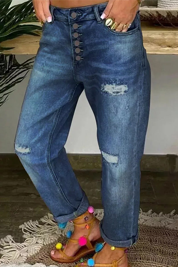 La Musea™ | Calça jeans larga rasgada e de cintura baixa
