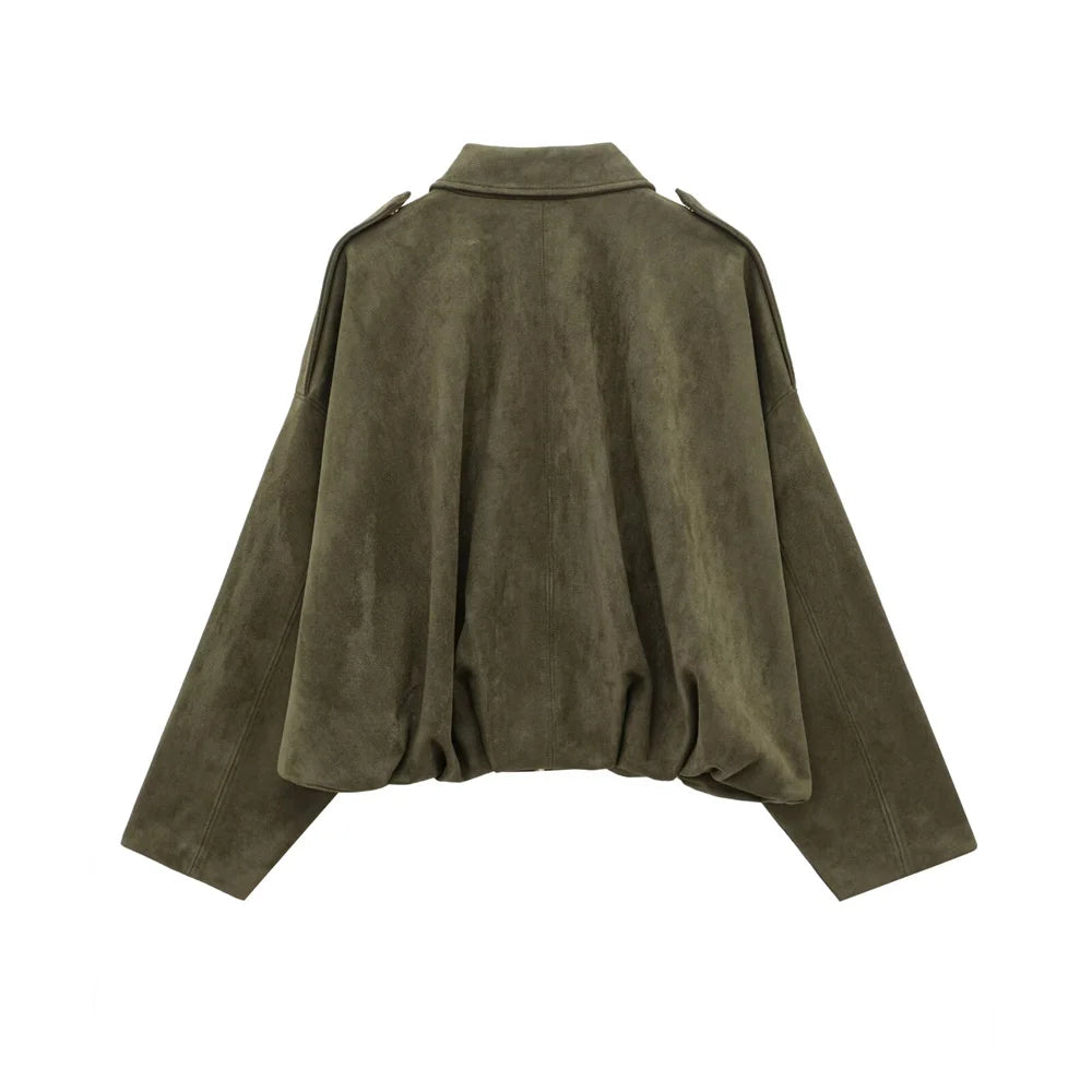 La Musea™ |  Giacca in suede sintetico con colletto e spalline