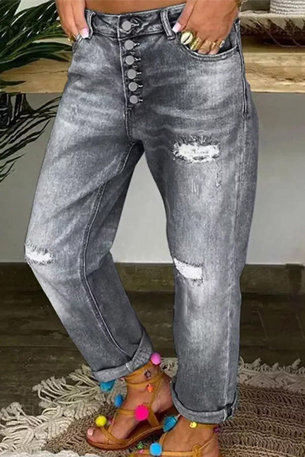 La Musea™ | Calça jeans larga rasgada e de cintura baixa