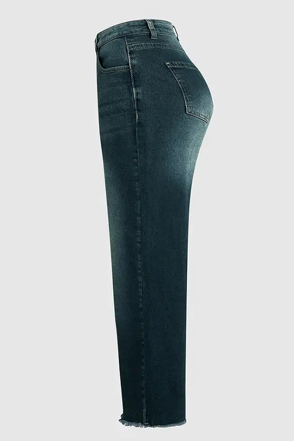 La Musea™ | Calça jeans reta elástica com bolso e cintura média