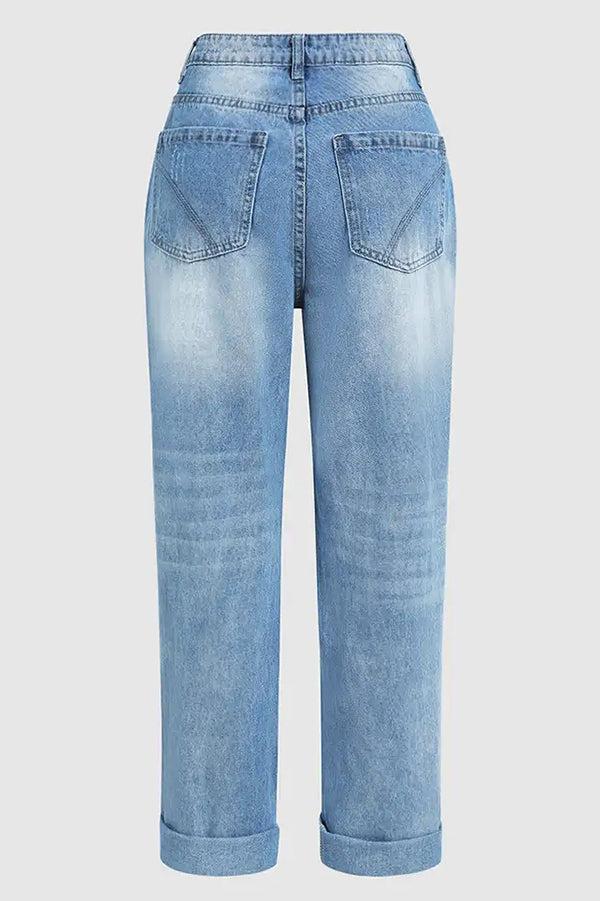 La Musea™ | Calça jeans larga rasgada e de cintura baixa