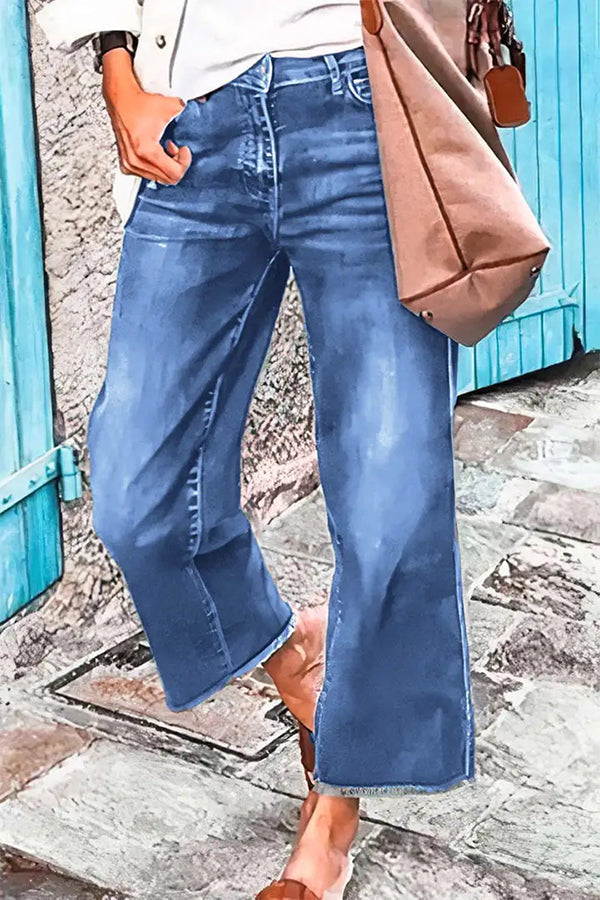 La Musea™ | Calça jeans reta elástica com bolso e cintura média